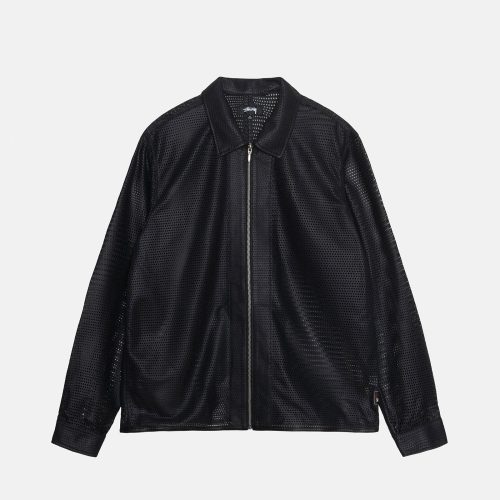 STÜSSY ZIP SHIRT PERFORATED LEATHER BLACK LONGSLEEVE