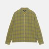 STÜSSY ZIP SHIRT TWISTED YARN PLAID GREEN LONGSLEEVE