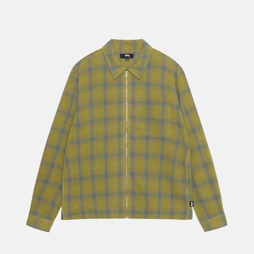 STÜSSY ZIP SHIRT TWISTED YARN PLAID GREEN LONGSLEEVE