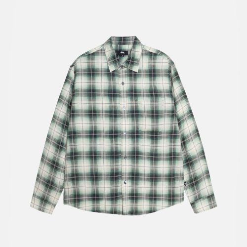 STÜSSY MATTHEW SHIRT LG PRINTED PLAID GREEN LONGSLEEVE