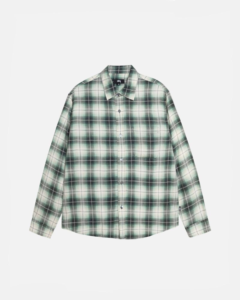 STÜSSY MATTHEW SHIRT LG PRINTED PLAID GREEN LONGSLEEVE