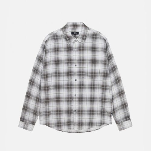 STÜSSY MATTHEW SHIRT LG PRINTED PLAID BROWN LONGSLEEVE