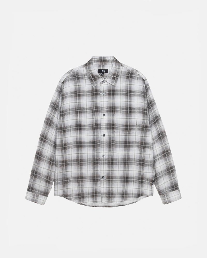 STÜSSY MATTHEW SHIRT LG PRINTED PLAID BROWN LONGSLEEVE