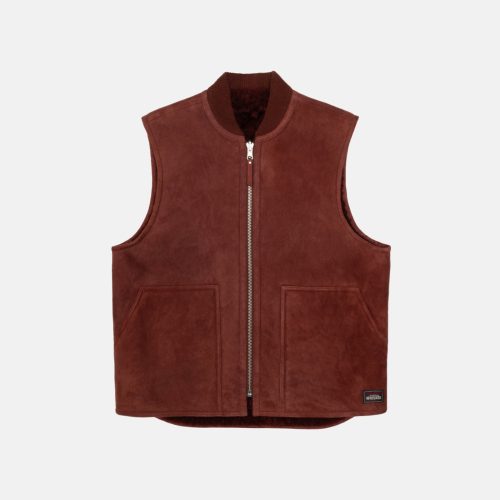 STÜSSY REVERSIBLE SHEARLING WORKGEAR VEST BURGUNDY OUTERWEAR