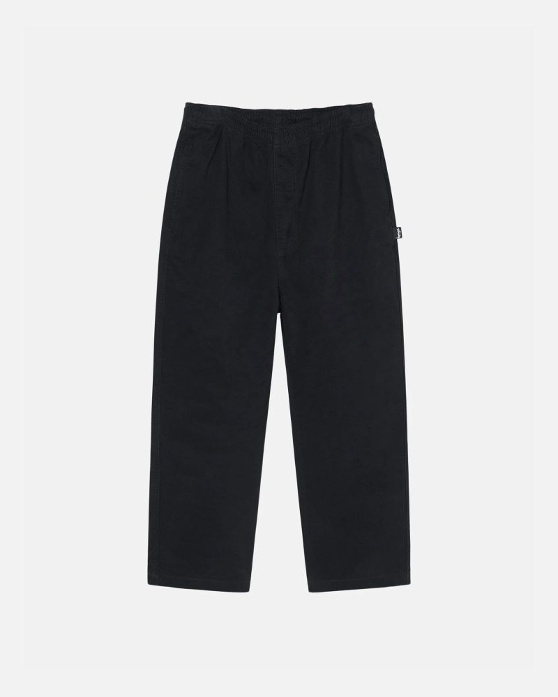 STÜSSY BEACH PANT BRUSHED COTTON BLACK PANTS | hero:main:collection:new-arrivals,pants,all,bottoms