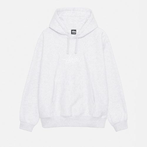 STÜSSY STOCK LOGO APPLIQUE HOODIE ASH HEATHER/WHITE SWEATS