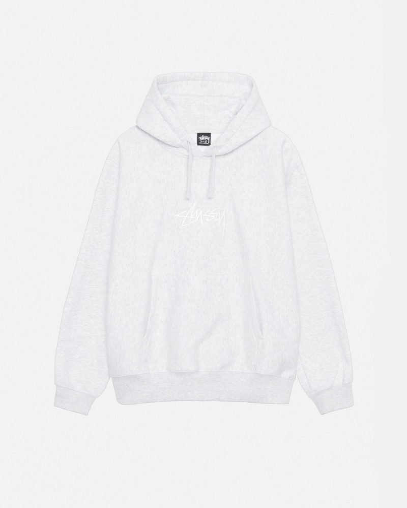 STÜSSY STOCK LOGO APPLIQUE HOODIE ASH HEATHER/WHITE SWEATS