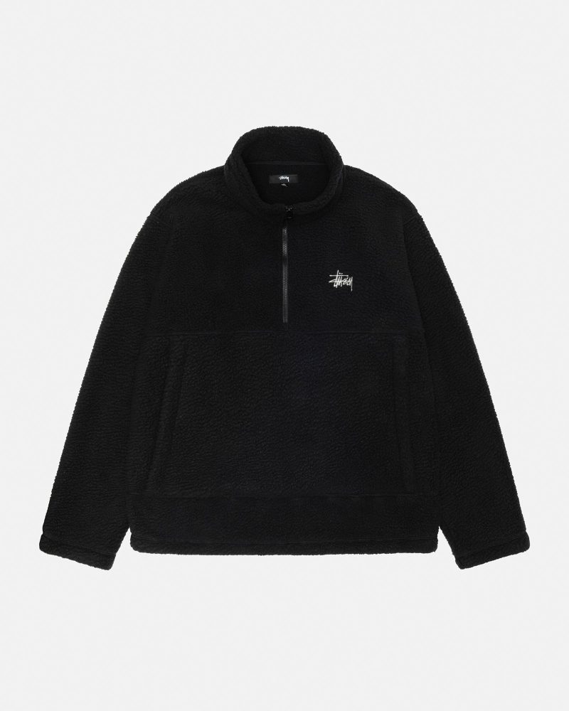 POLAR FLEECE HALF ZIP MOCK NECK BLACK SWEATS